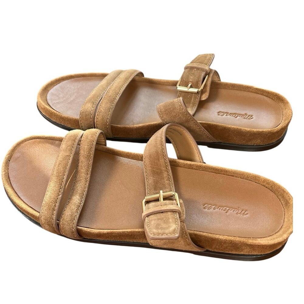 Madewell Camel Suede Double Strap Buckle Slide Sandals Women's Size 10